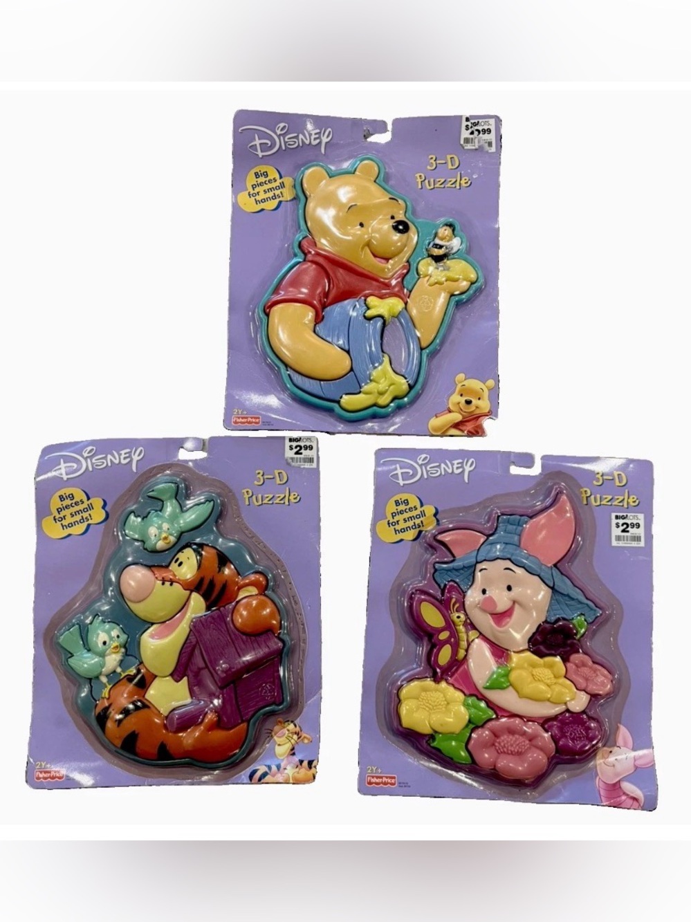 Disney Winnie the Pooh, Piglet, Tigger Hard Plastic 3-D Puzzle Lot VTG Y2K NEW